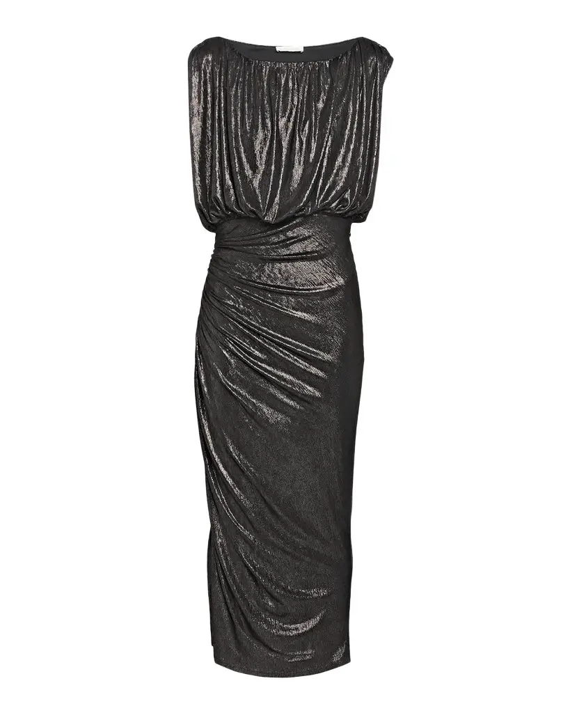 Cindy Metallic Ruched Midi Dress