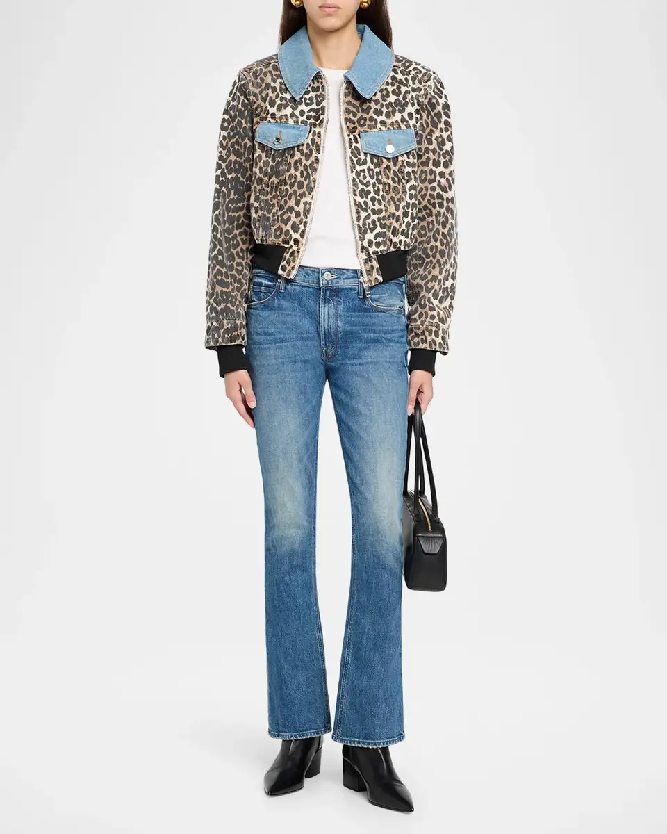 Ganni Leopard Print Denim Bomber Jacket | Thumbnail 2 Ganni Leopard Print Denim Bomber Jacket | Thumbnail 2