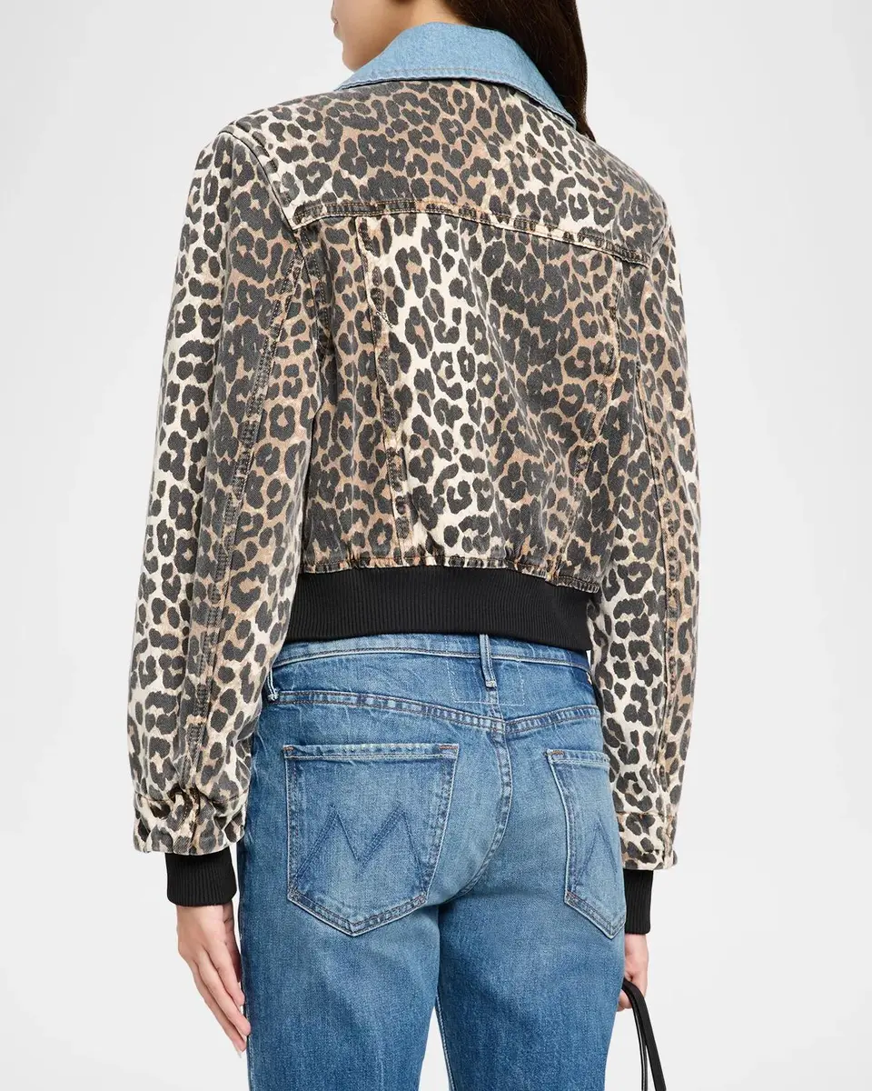 Ganni Leopard Print Denim Bomber Jacket | Thumbnail 3 Ganni Leopard Print Denim Bomber Jacket | Thumbnail 3