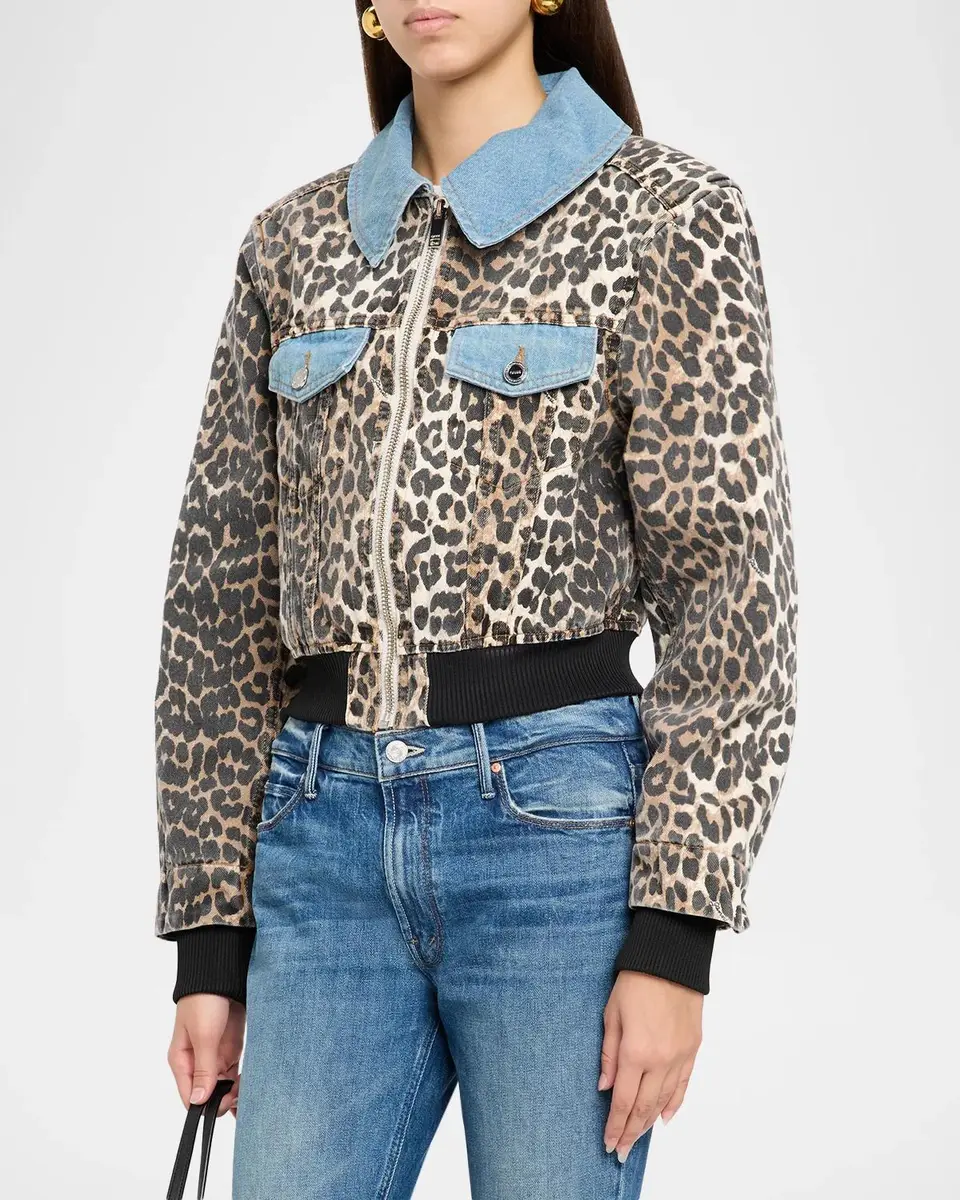 Ganni Leopard Print Denim Bomber Jacket | Thumbnail 4 Ganni Leopard Print Denim Bomber Jacket | Thumbnail 4