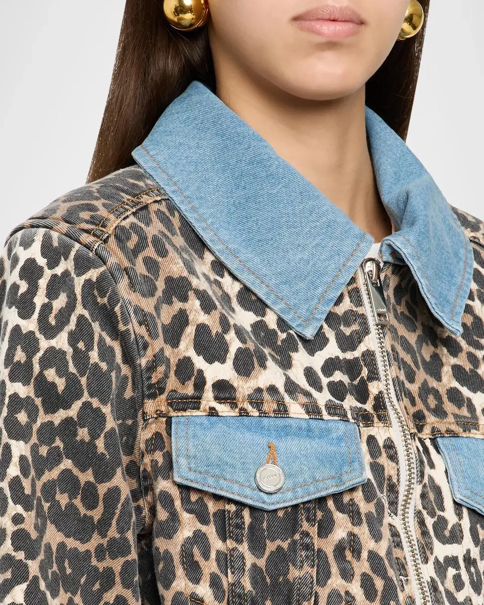 Ganni Leopard Print Denim Bomber Jacket | Thumbnail 5 Ganni Leopard Print Denim Bomber Jacket | Thumbnail 5