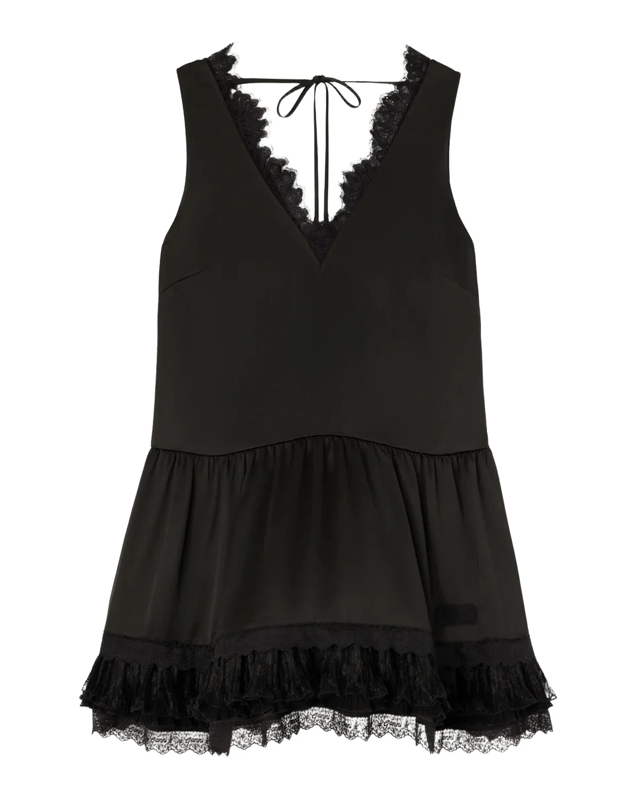 Fluid Satin V-Neck Lace Mini Dress Fluid Satin V-Neck Lace Mini Dress