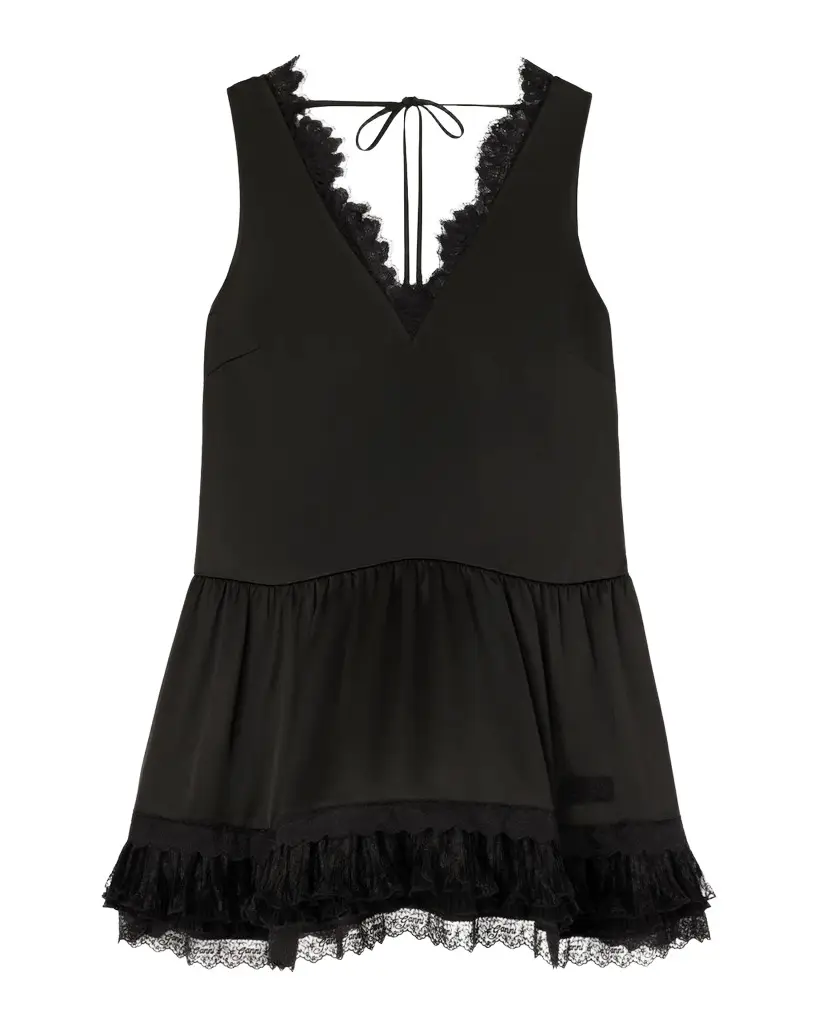 Fluid Satin V-Neck Lace Mini Dress Fluid Satin V-Neck Lace Mini Dress