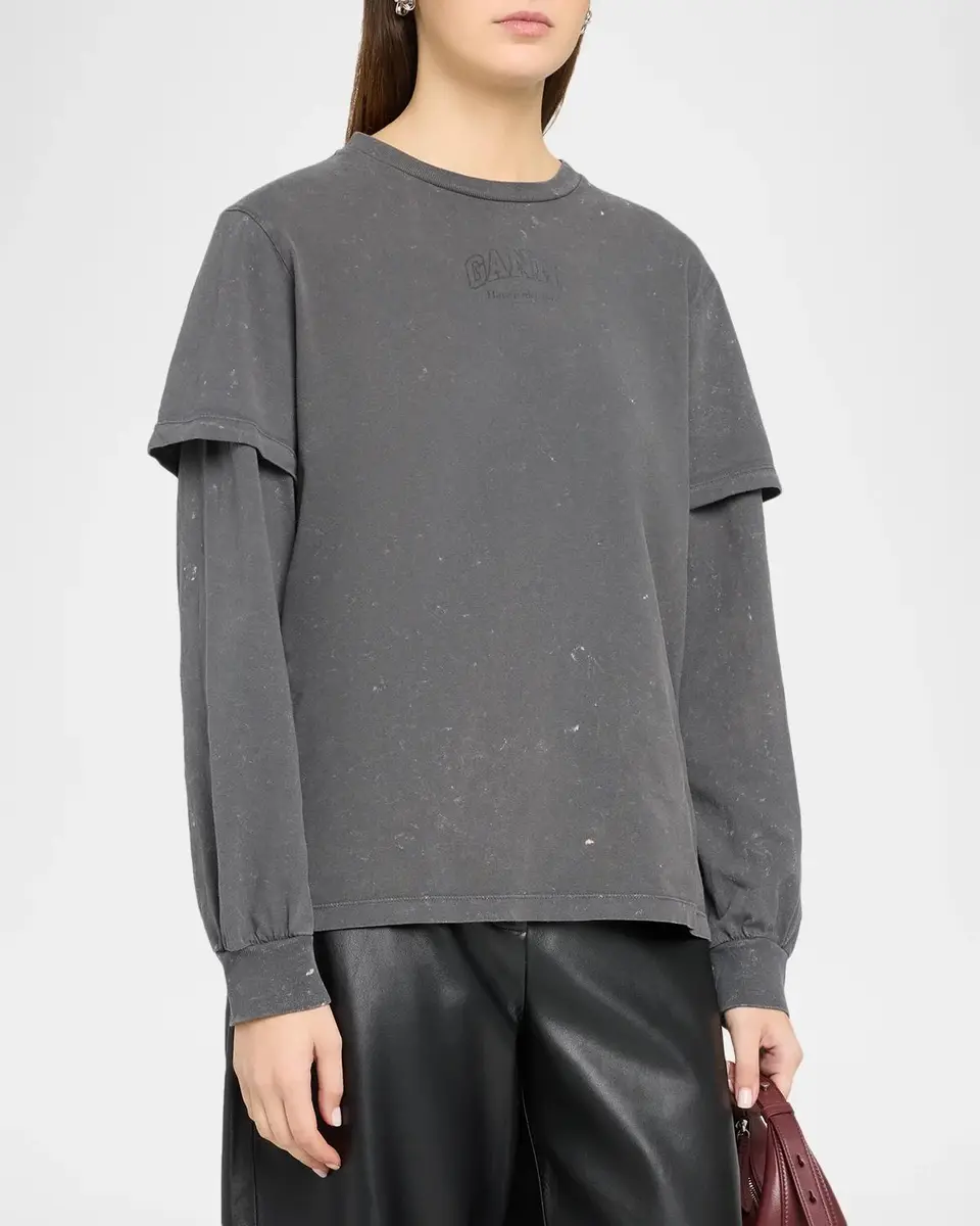 Ganni Heavy Jersey Double Sleeve Cotton Top | Thumbnail 4 Ganni Heavy Jersey Double Sleeve Cotton Top | Thumbnail 4