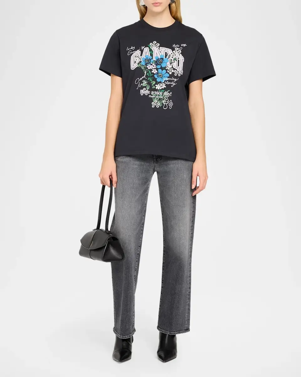 Ganni Flower Print Relaxed Crewneck T-Shirt | Thumbnail 2 Ganni Flower Print Relaxed Crewneck T-Shirt | Thumbnail 2