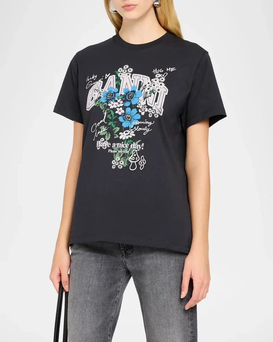 Ganni Flower Print Relaxed Crewneck T-Shirt | Thumbnail 4 Ganni Flower Print Relaxed Crewneck T-Shirt | Thumbnail 4