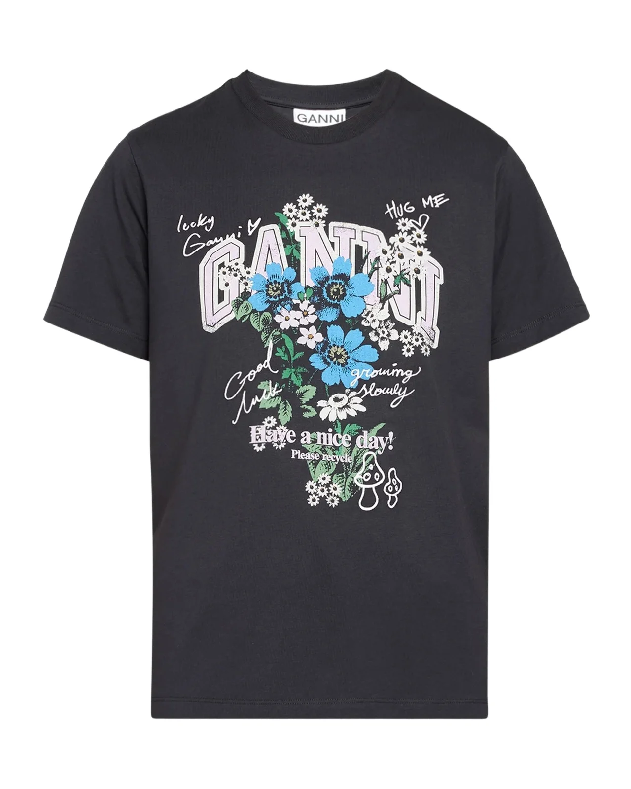 Ganni Flower Print Relaxed Crewneck T-Shirt