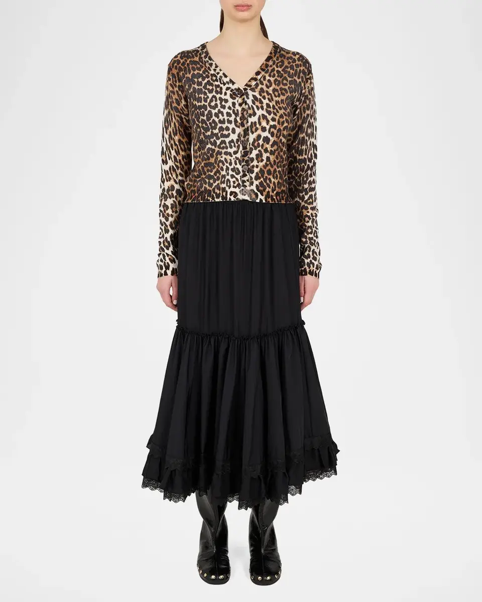 Ganni Leopard-Print Wool Cardigan | Thumbnail 2