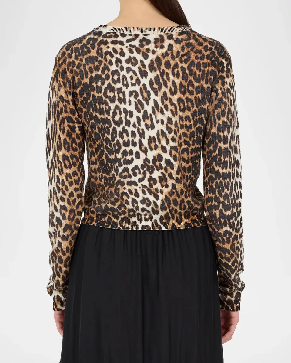 Ganni Leopard-Print Wool Cardigan | Thumbnail 3