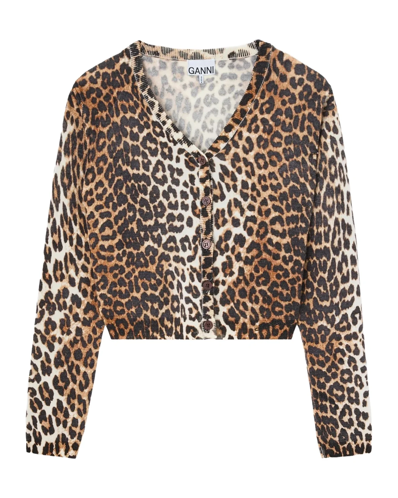 Ganni Leopard-Print Wool Cardigan