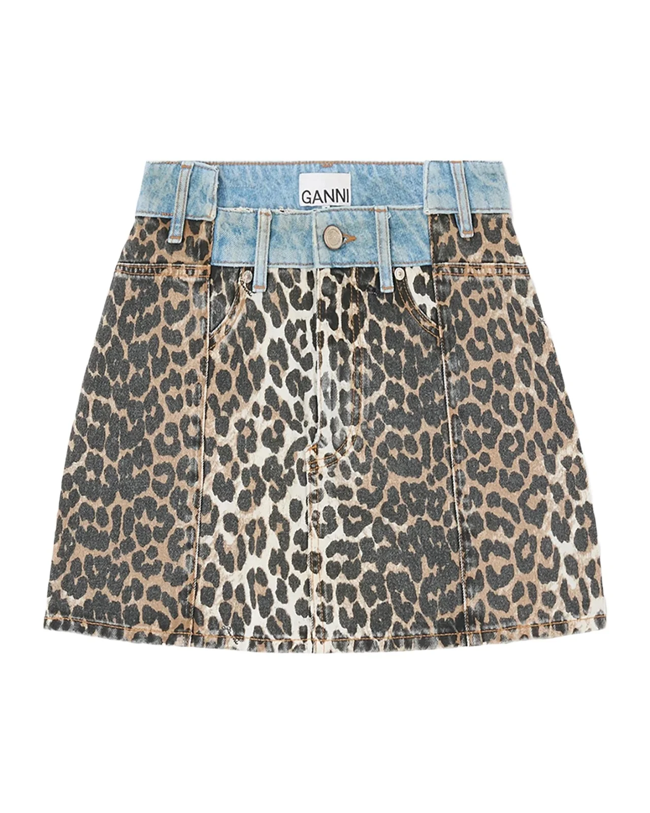 Printed Denim Fold Mini Skirt Printed Denim Fold Mini Skirt