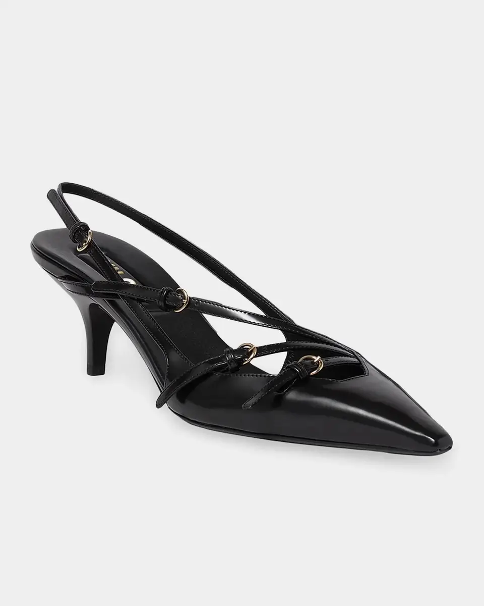 Miu Miu Multi-Buckle 55MM Leather Slingback Pumps | Thumbnail 2