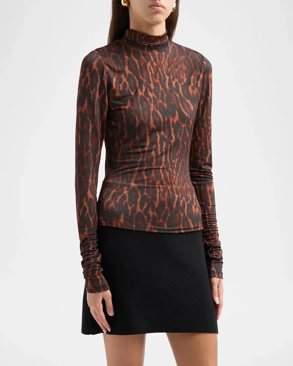 Ganni Printed Shiny Jersey Turtleneck Top | Thumbnail 4