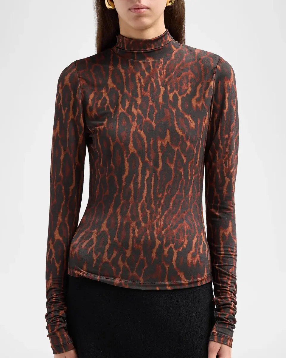 Ganni Printed Shiny Jersey Turtleneck Top | Thumbnail 5