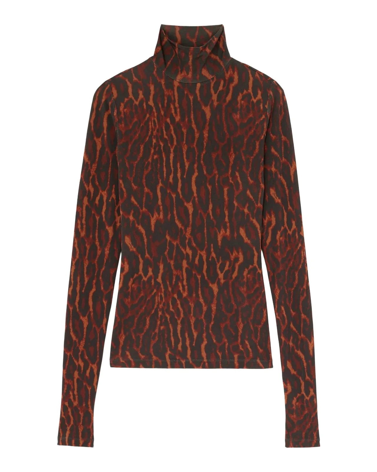 Ganni Printed Shiny Jersey Turtleneck Top