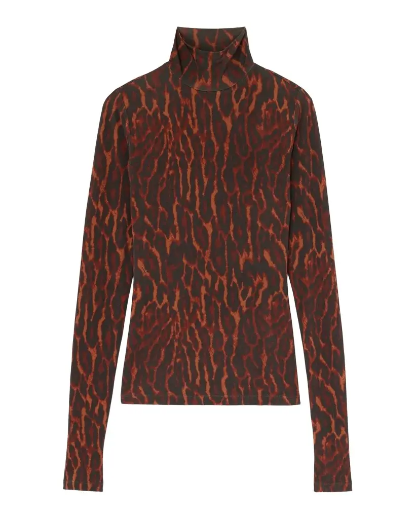 Printed Shiny Jersey Turtleneck Top Printed Shiny Jersey Turtleneck Top