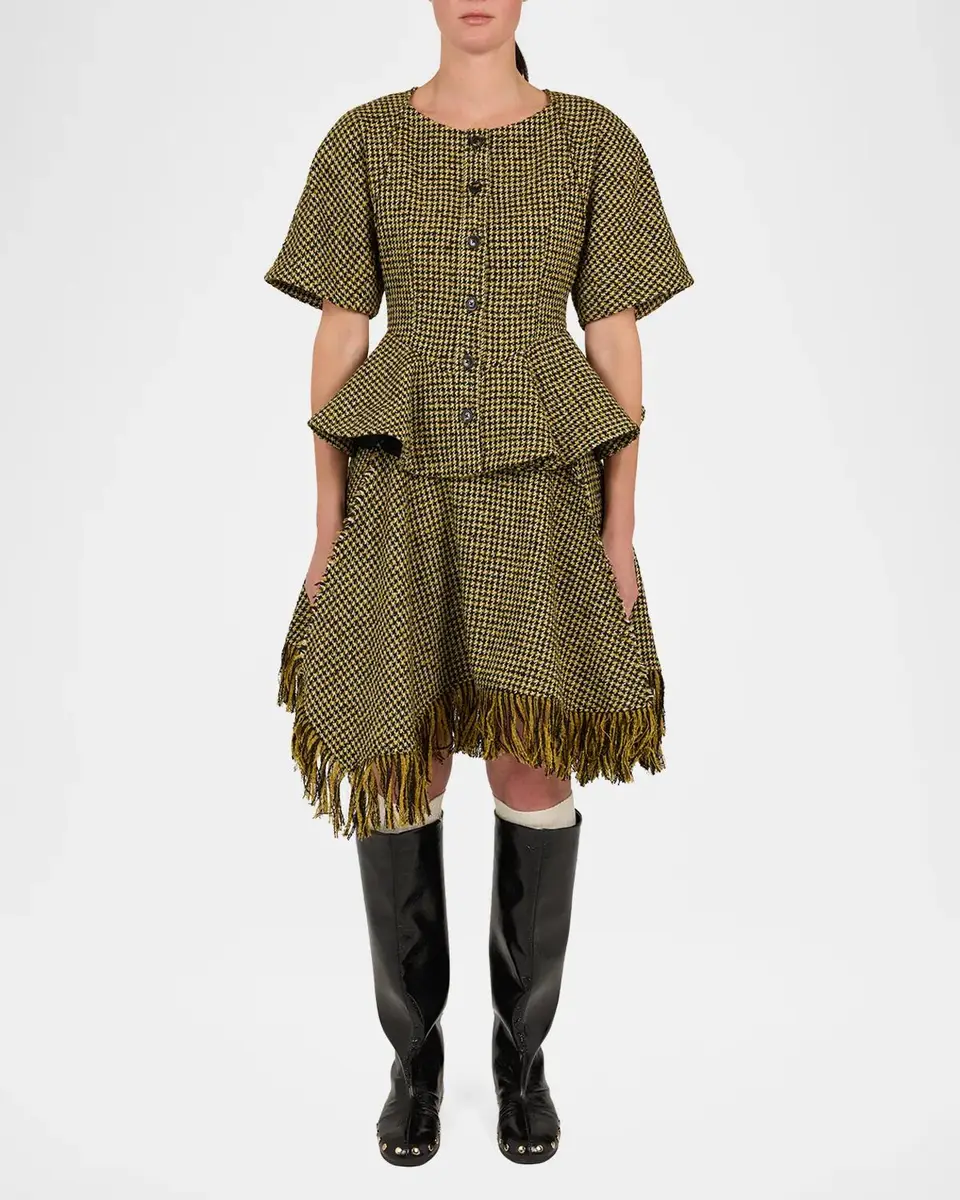 Ganni Fringed Houndstooth Asymmetric Mini Skirt | Thumbnail 2 Ganni Fringed Houndstooth Asymmetric Mini Skirt | Thumbnail 2