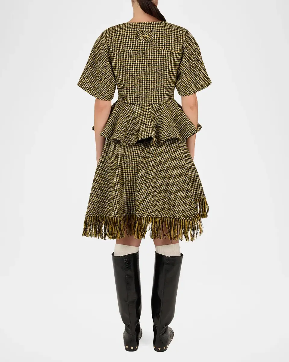 Ganni Fringed Houndstooth Asymmetric Mini Skirt | Thumbnail 3 Ganni Fringed Houndstooth Asymmetric Mini Skirt | Thumbnail 3