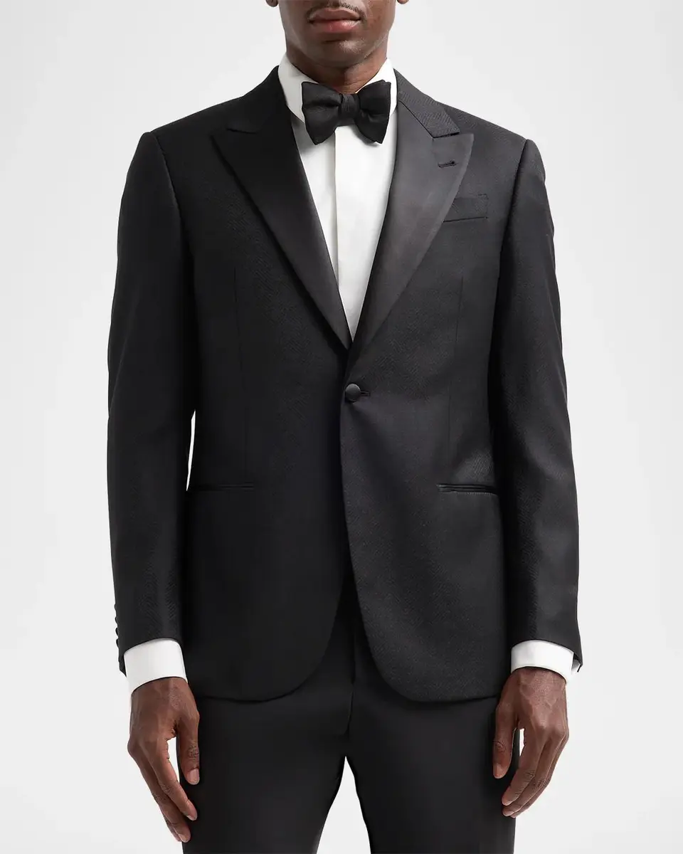 Emporio Armani Men's Textured Chevron Wool Dinner Jacket | Thumbnail 4