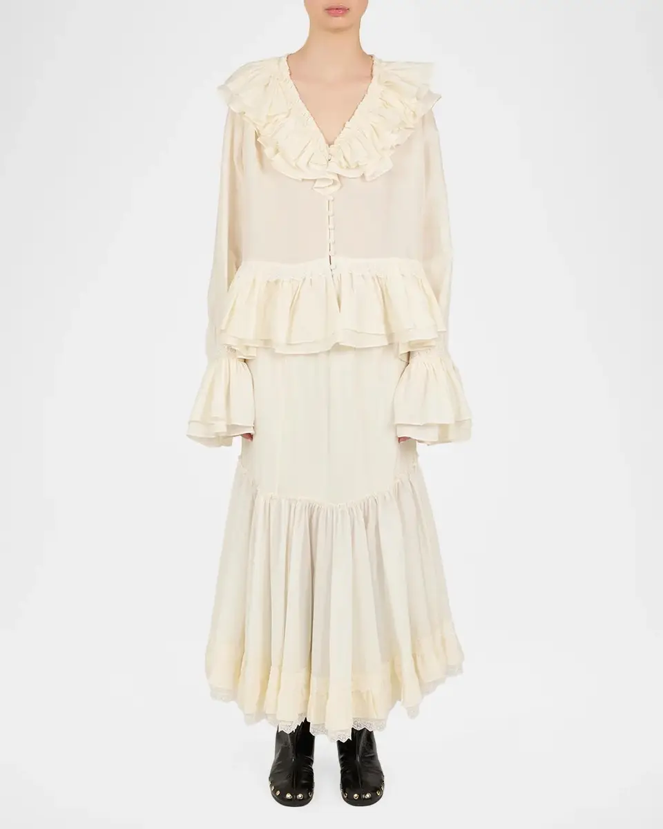 Ganni Ruffled Silk-Blend Blouse | Thumbnail 2