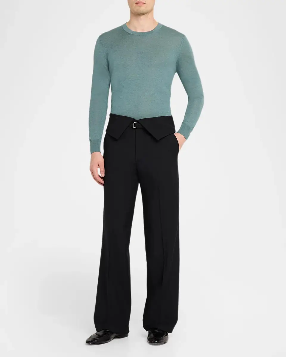 Dries Van Noten Men's Preston Belted Wool Trousers | Thumbnail 2