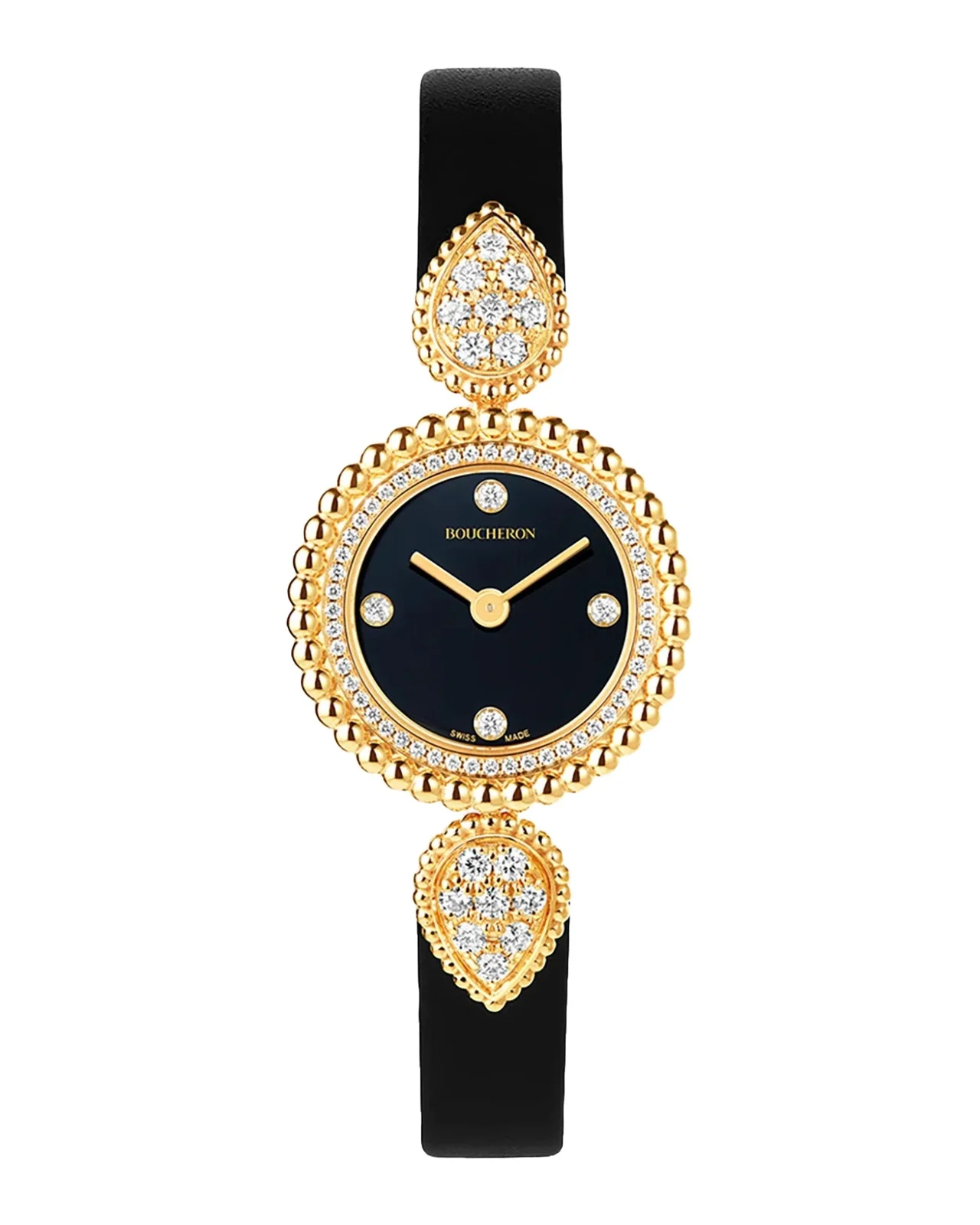 Boucheron Serpent Boheme 18K Yellow Gold Black Leather Watch with Diamonds, 23mm