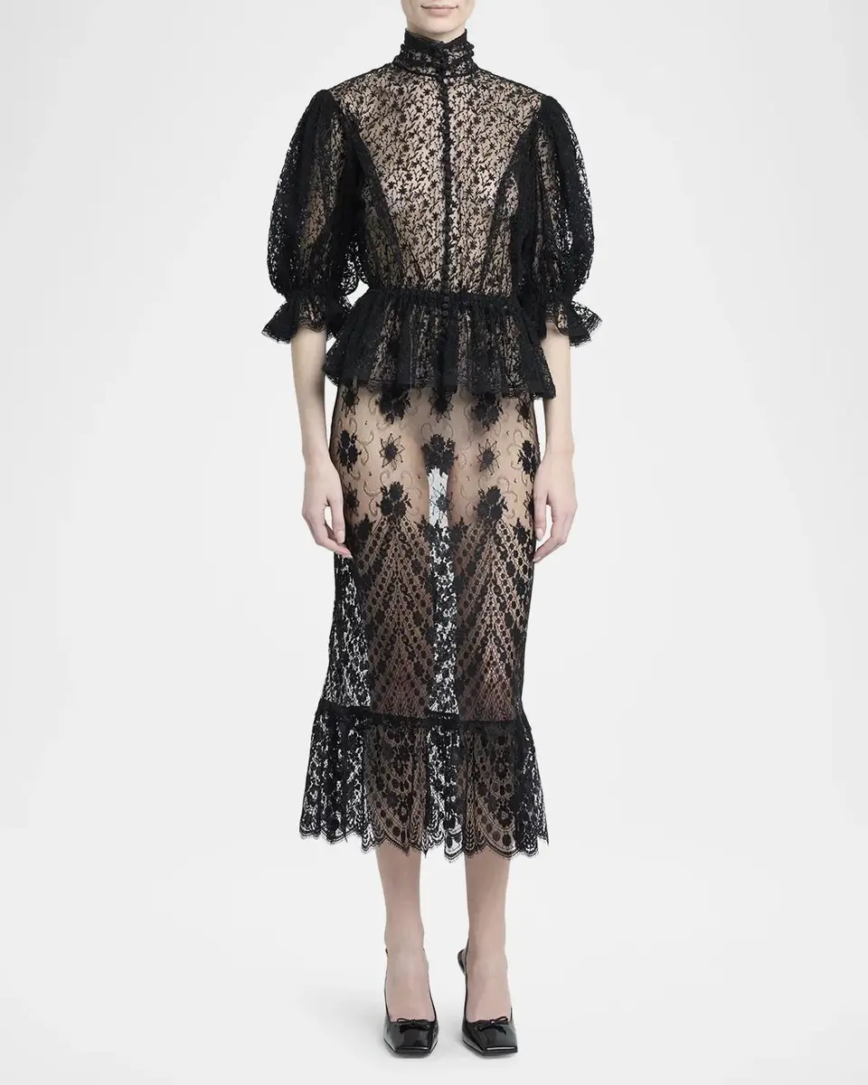Dolce & Gabbana Sheer Chantilly Lace Ruffle Midi Skirt | Thumbnail 2