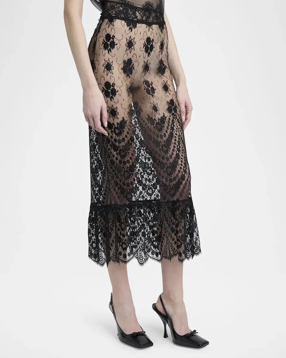 Dolce & Gabbana Sheer Chantilly Lace Ruffle Midi Skirt | Thumbnail 4