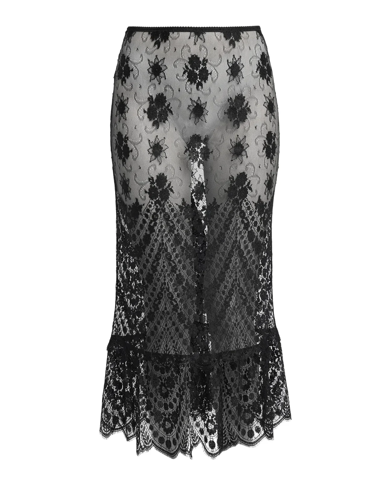 Dolce & Gabbana Sheer Chantilly Lace Ruffle Midi Skirt