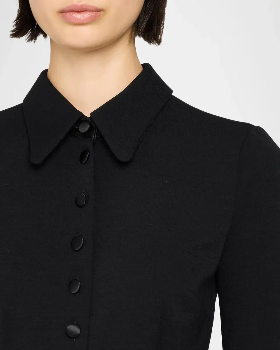 Dolce & Gabbana Satin Buttoned Wool-Blend Jersey Long-Sleeve Midi Dress | Thumbnail 5