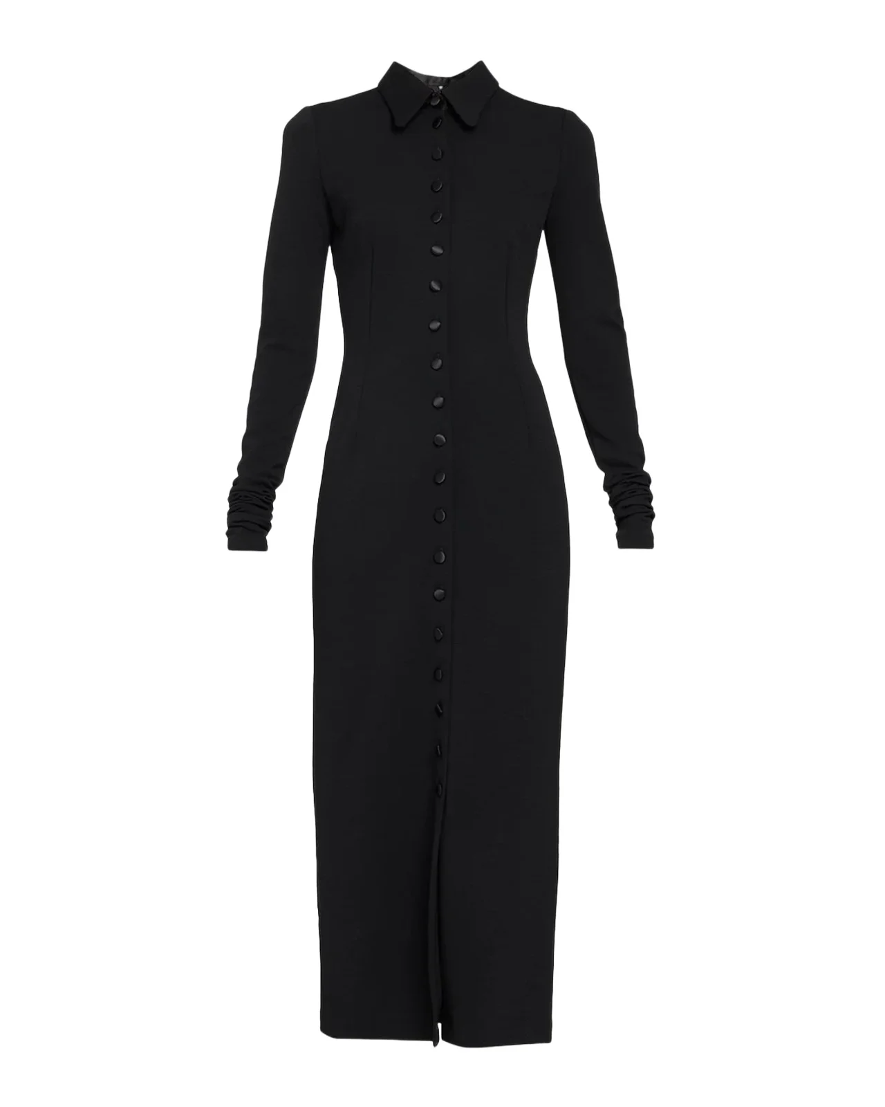 Dolce & Gabbana Satin Buttoned Wool-Blend Jersey Long-Sleeve Midi Dress