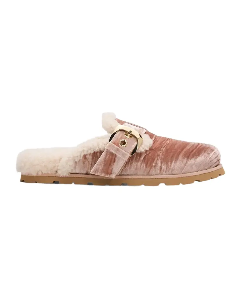 Dara Shearling-Lined Suede Buckle Mules