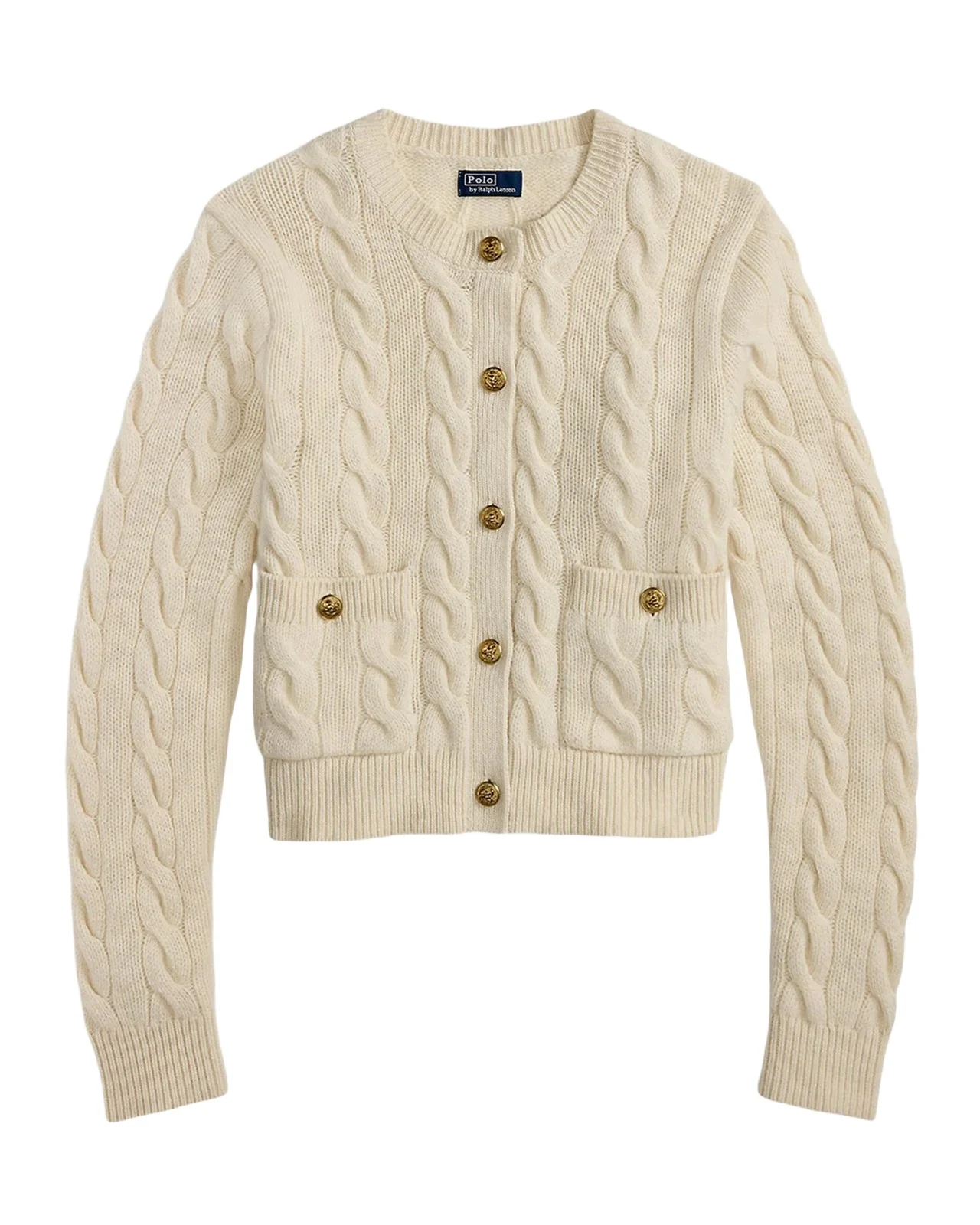 Ralph Lauren Cable-Knit Wool-Cashmere Crop Cardigan