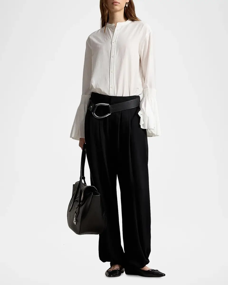 Polo Ralph Lauren Pleated Bell-Sleeve Cotton-Silk Shirt | Thumbnail 2 Polo Ralph Lauren Pleated Bell-Sleeve Cotton-Silk Shirt | Thumbnail 2