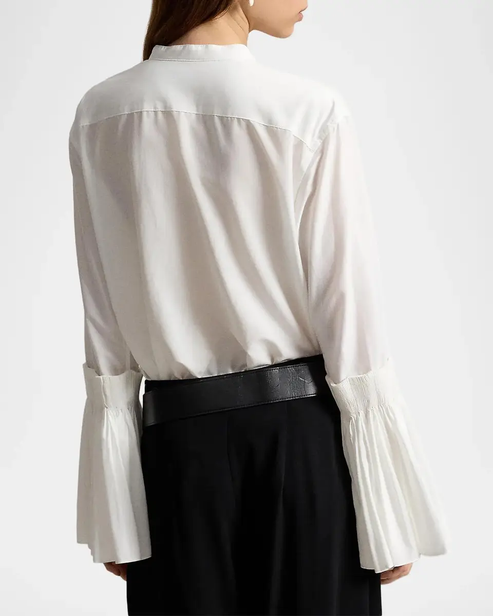 Polo Ralph Lauren Pleated Bell-Sleeve Cotton-Silk Shirt | Thumbnail 3 Polo Ralph Lauren Pleated Bell-Sleeve Cotton-Silk Shirt | Thumbnail 3