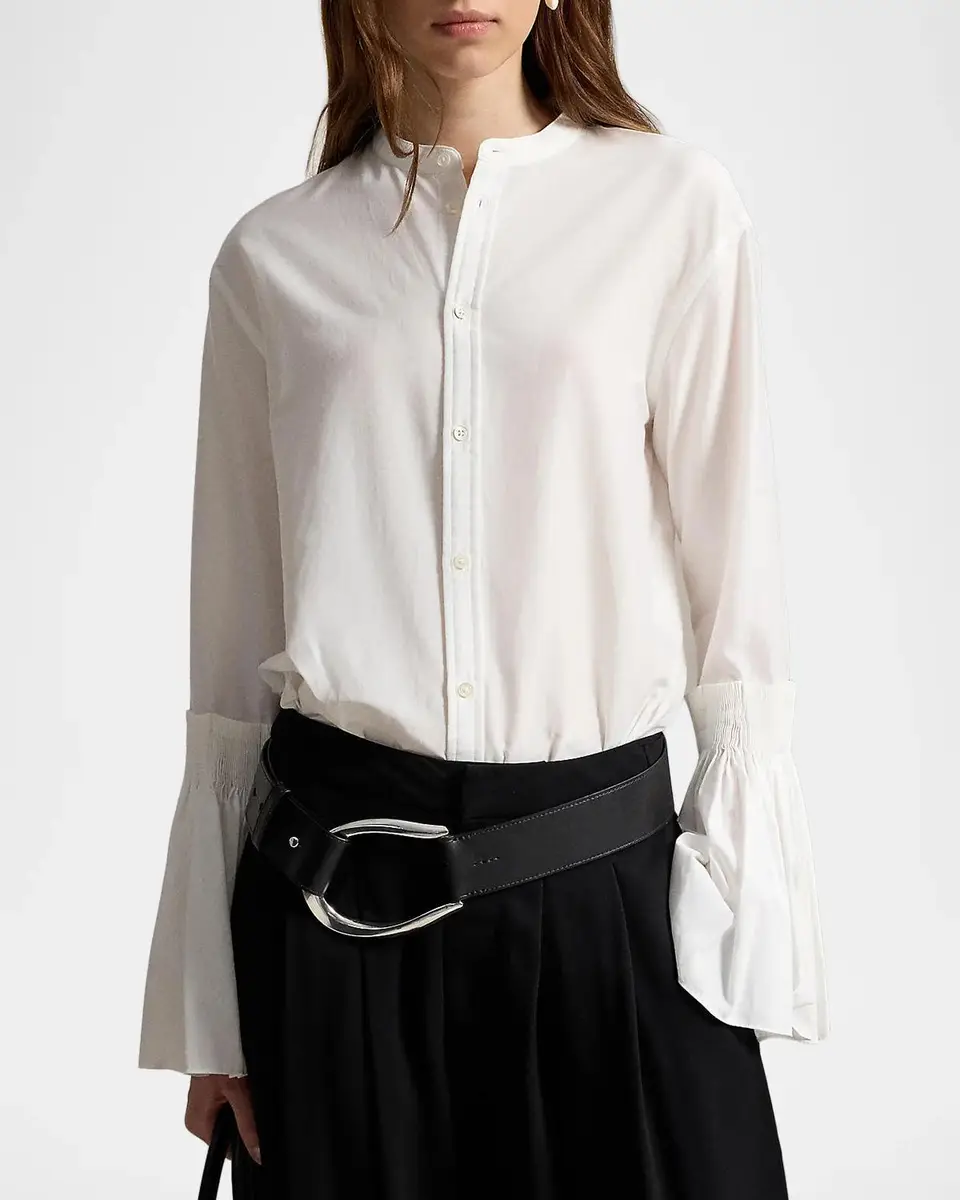 Polo Ralph Lauren Pleated Bell-Sleeve Cotton-Silk Shirt | Thumbnail 4 Polo Ralph Lauren Pleated Bell-Sleeve Cotton-Silk Shirt | Thumbnail 4