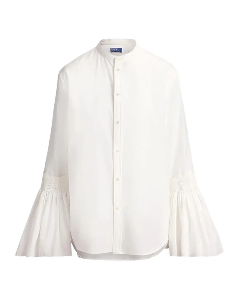 Polo Ralph Lauren Pleated Bell-Sleeve Cotton-Silk Shirt