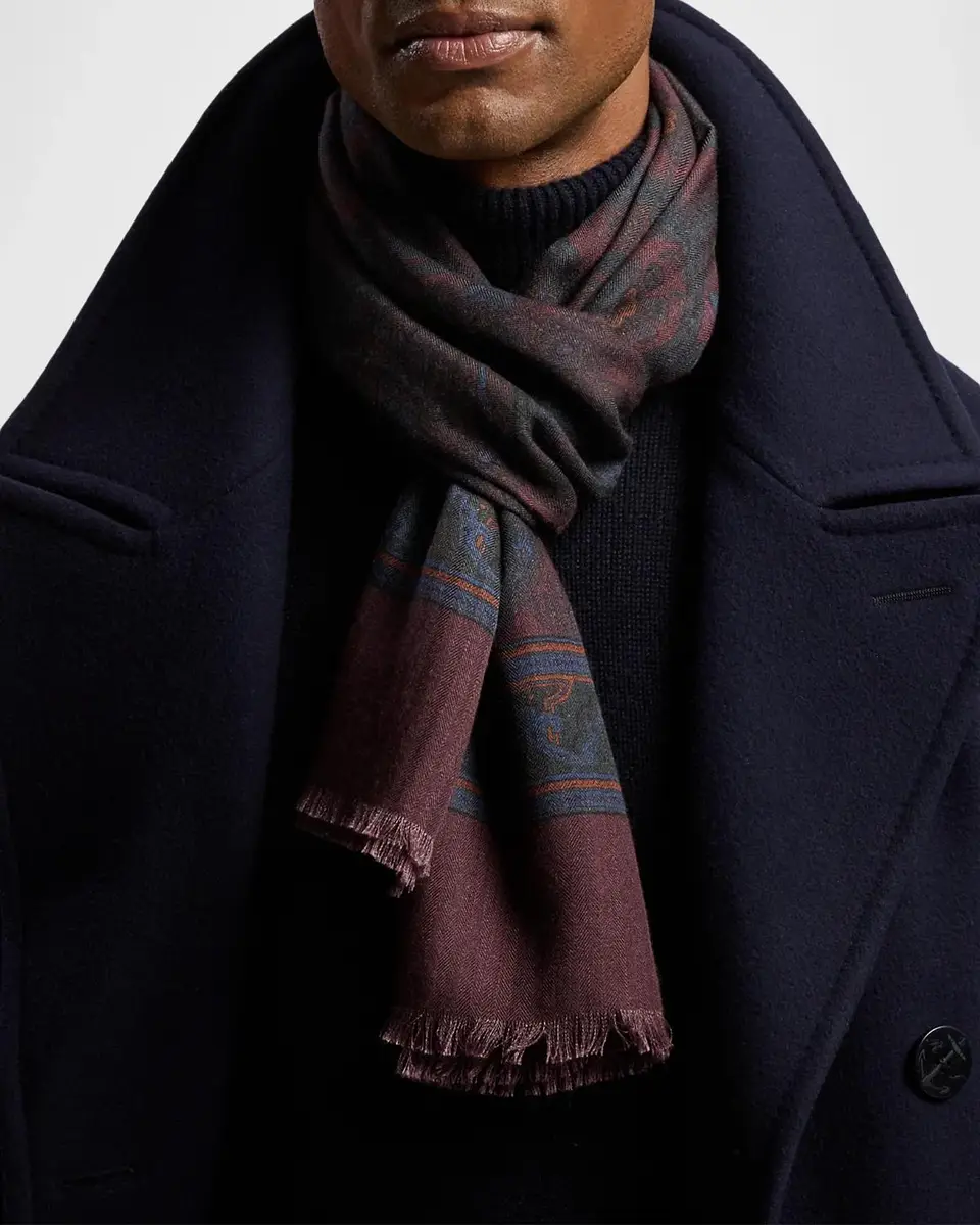Ralph Lauren Purple Label Men's Paisley Cashmere-Silk Scarf | Thumbnail 3 Ralph Lauren Purple Label Men's Paisley Cashmere-Silk Scarf | Thumbnail 3