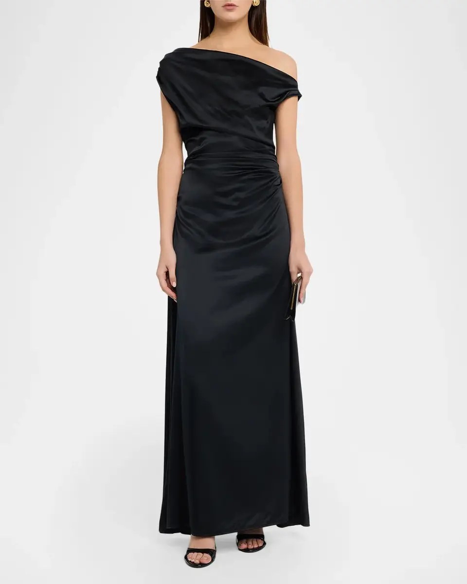 Staud Phare Draped One-Shoulder Stretch Silk Midi Dress | Thumbnail 2 Staud Phare Draped One-Shoulder Stretch Silk Midi Dress | Thumbnail 2
