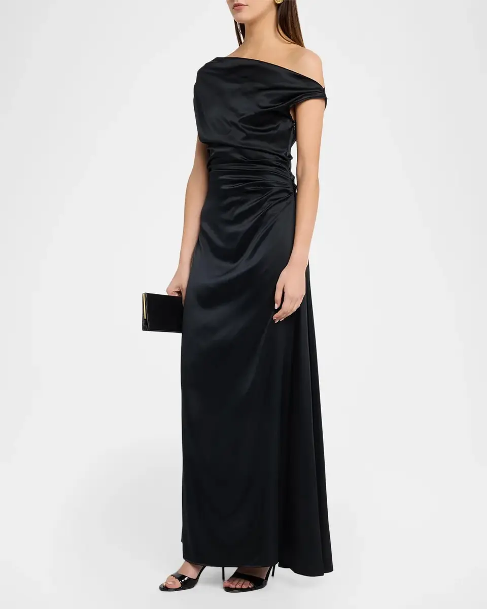 Staud Phare Draped One-Shoulder Stretch Silk Midi Dress | Thumbnail 4 Staud Phare Draped One-Shoulder Stretch Silk Midi Dress | Thumbnail 4