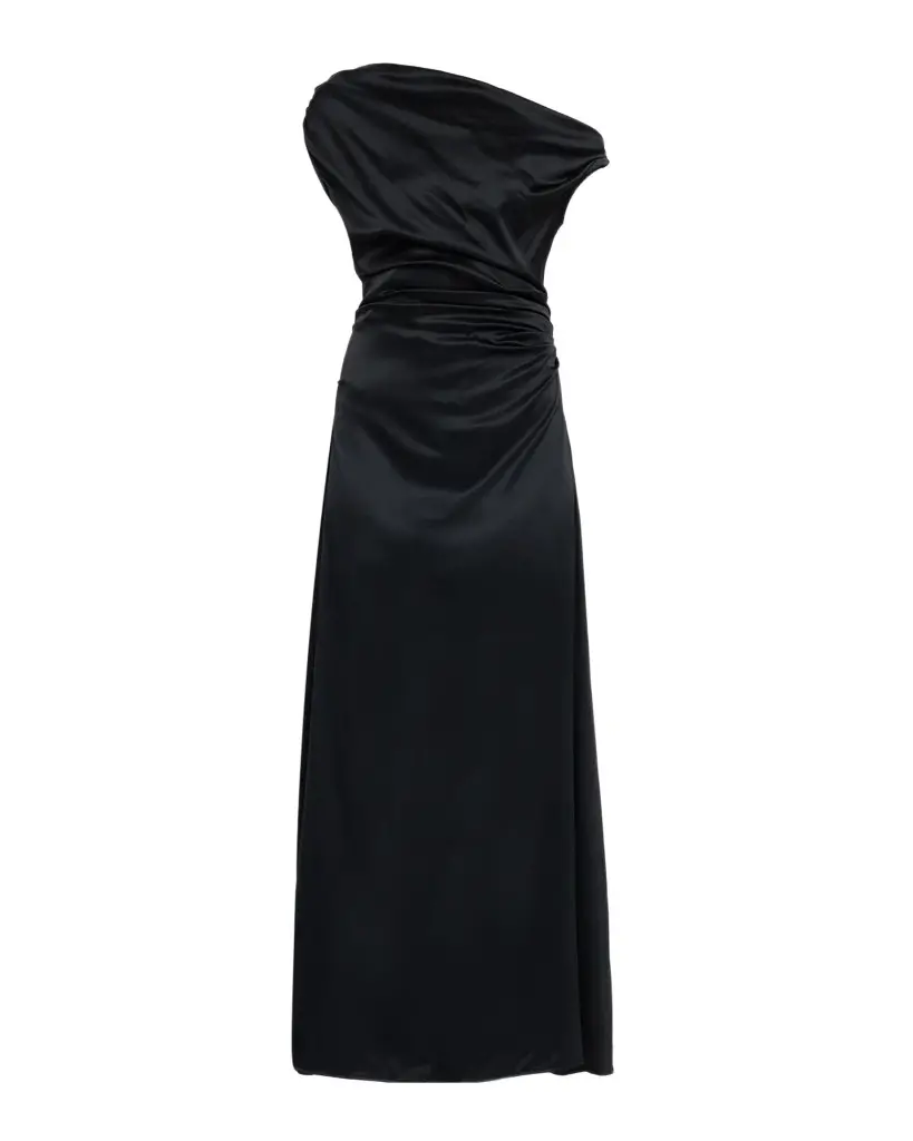 Staud Phare Draped One-Shoulder Stretch Silk Midi Dress