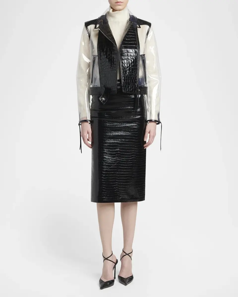 Tom Ford Glass-Effect Technical Croco Leather Moto Jacket | Thumbnail 2 Tom Ford Glass-Effect Technical Croco Leather Moto Jacket | Thumbnail 2