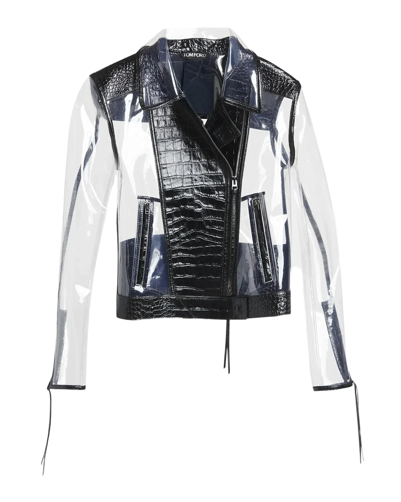 Tom Ford Glass-Effect Technical Croco Leather Moto Jacket