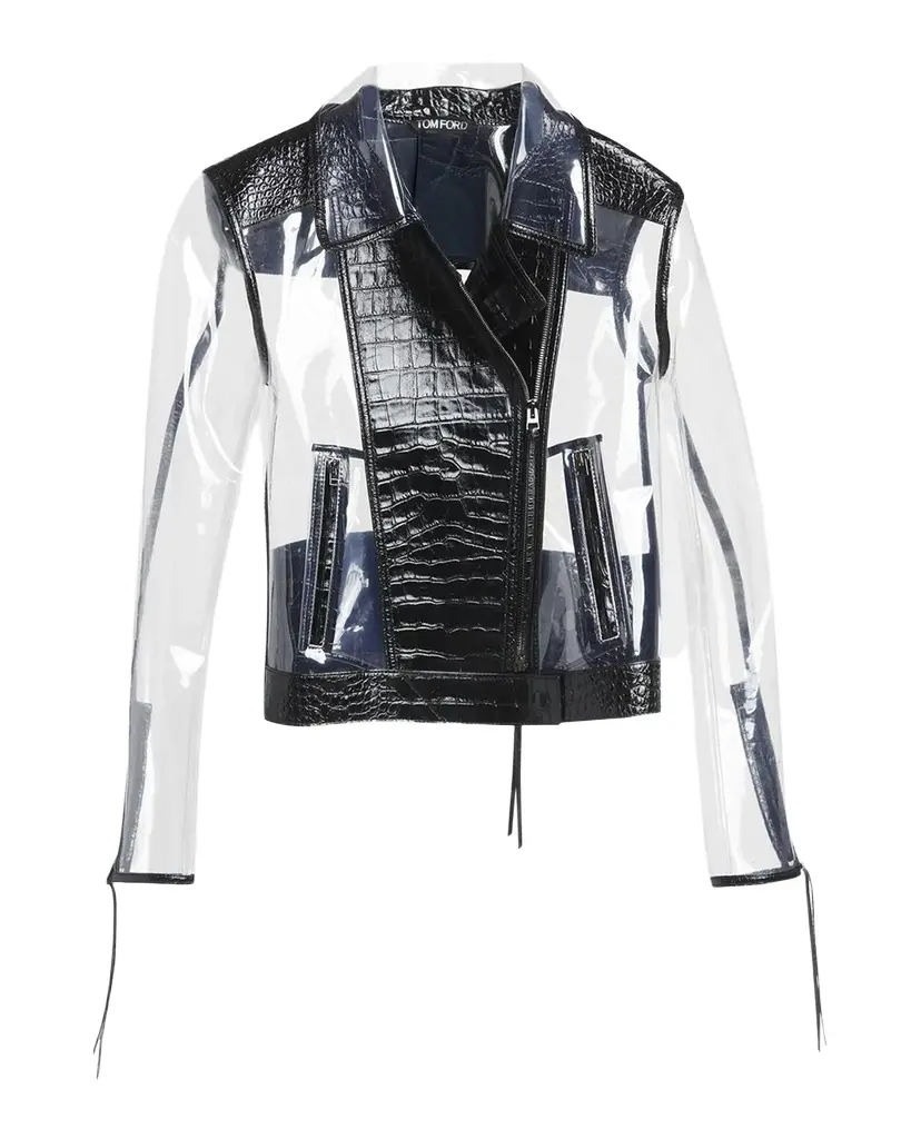 Tom Ford Glass-Effect Technical Croco Leather Moto Jacket