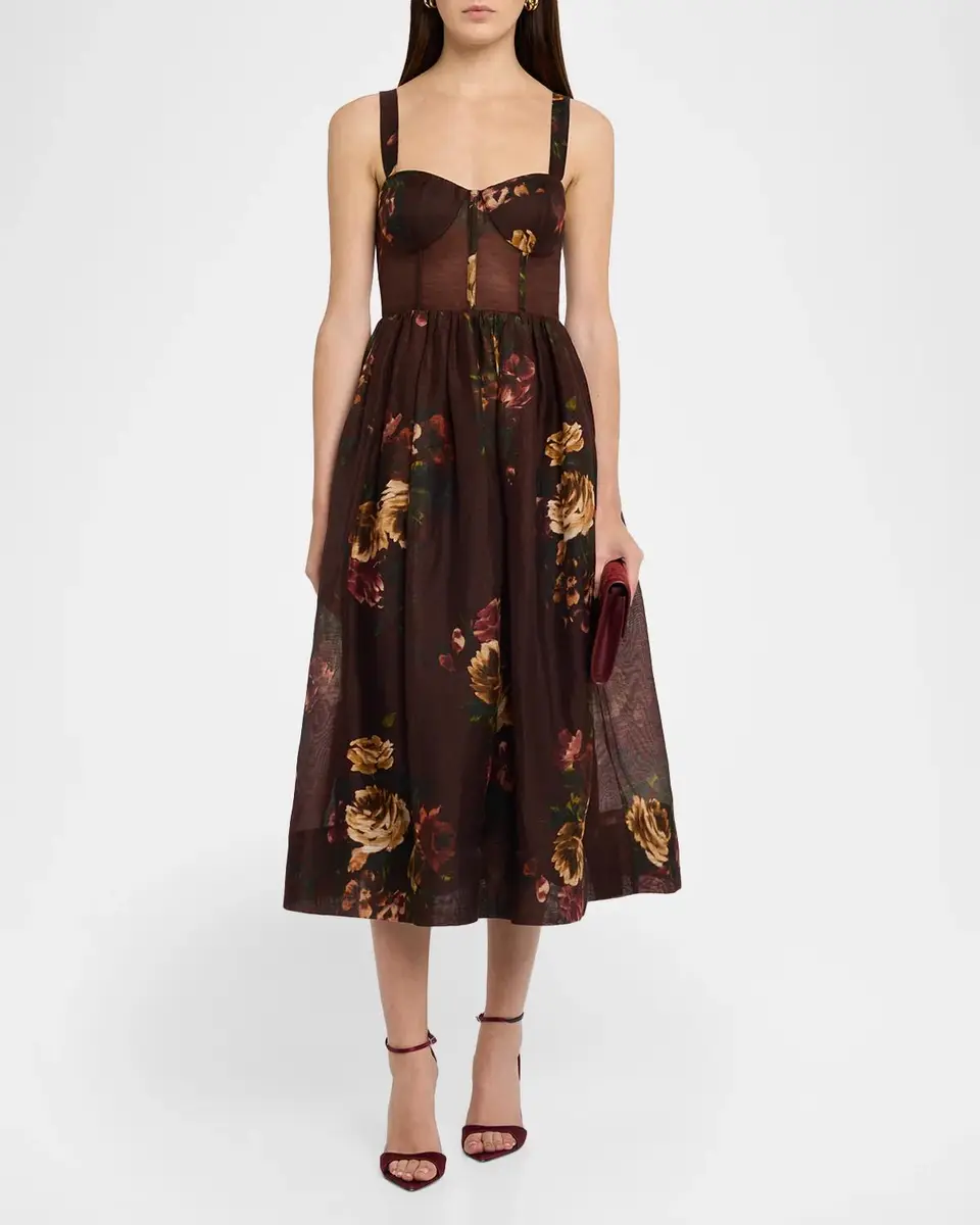 Cara Cara Phoebe Floral Linen and Silk Midi Bustier Dress | Thumbnail 2 Cara Cara Phoebe Floral Linen and Silk Midi Bustier Dress | Thumbnail 2
