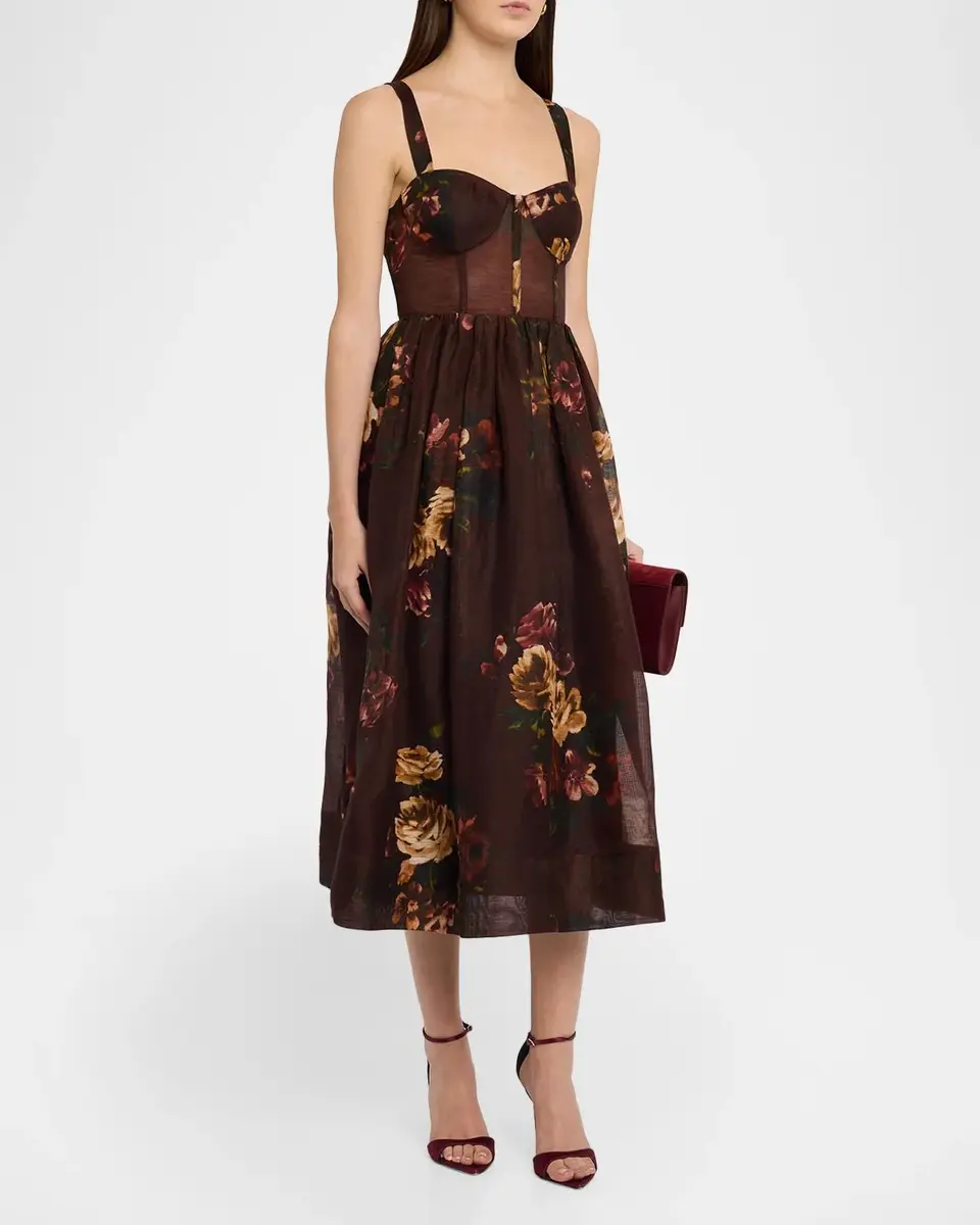 Cara Cara Phoebe Floral Linen and Silk Midi Bustier Dress | Thumbnail 4 Cara Cara Phoebe Floral Linen and Silk Midi Bustier Dress | Thumbnail 4
