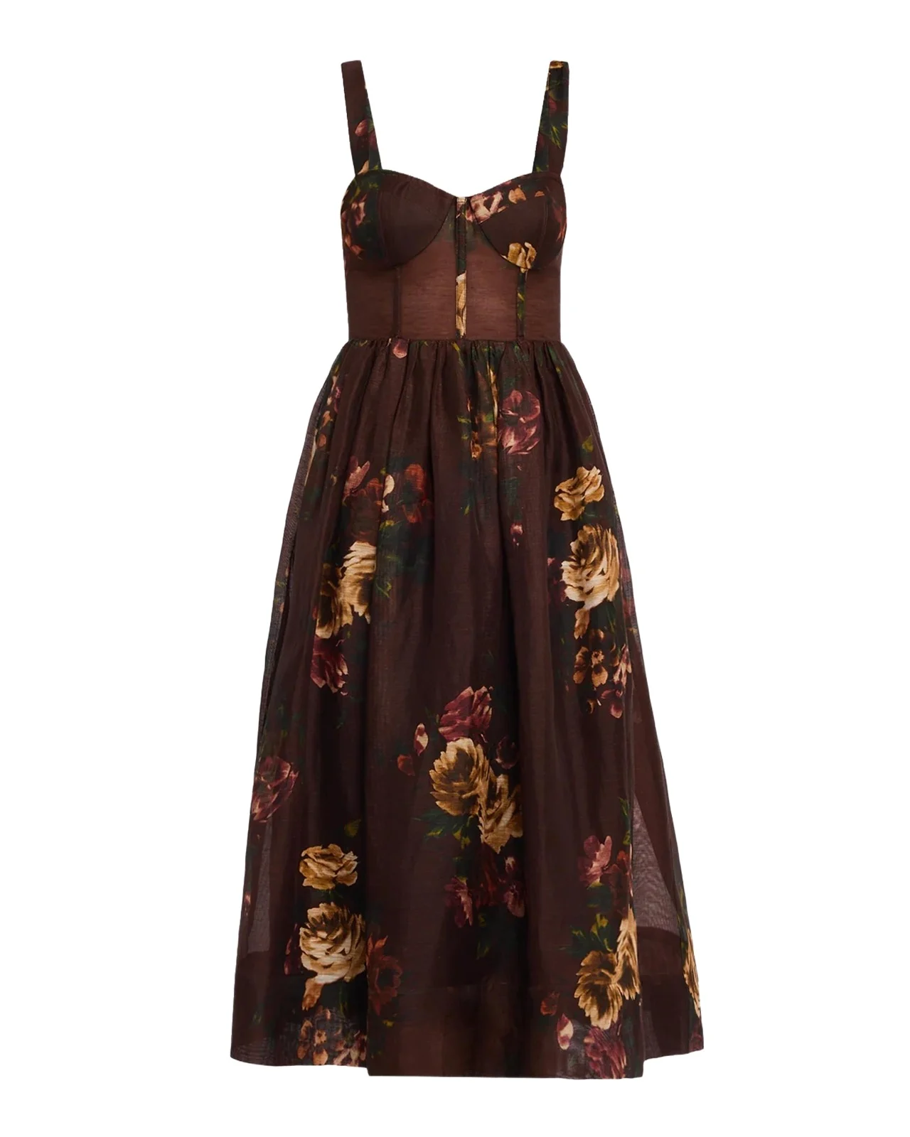 Phoebe Floral Linen and Silk Midi Bustier Dress