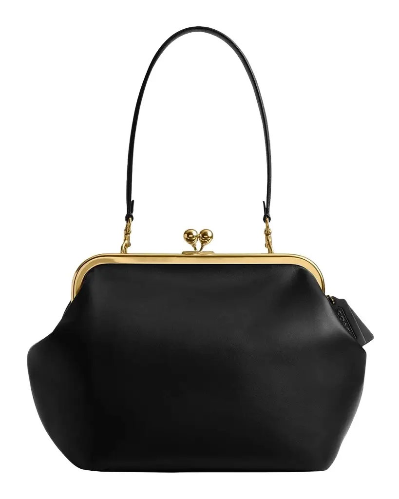 Coach Kisslock Leather Carryall Shoulder Bag