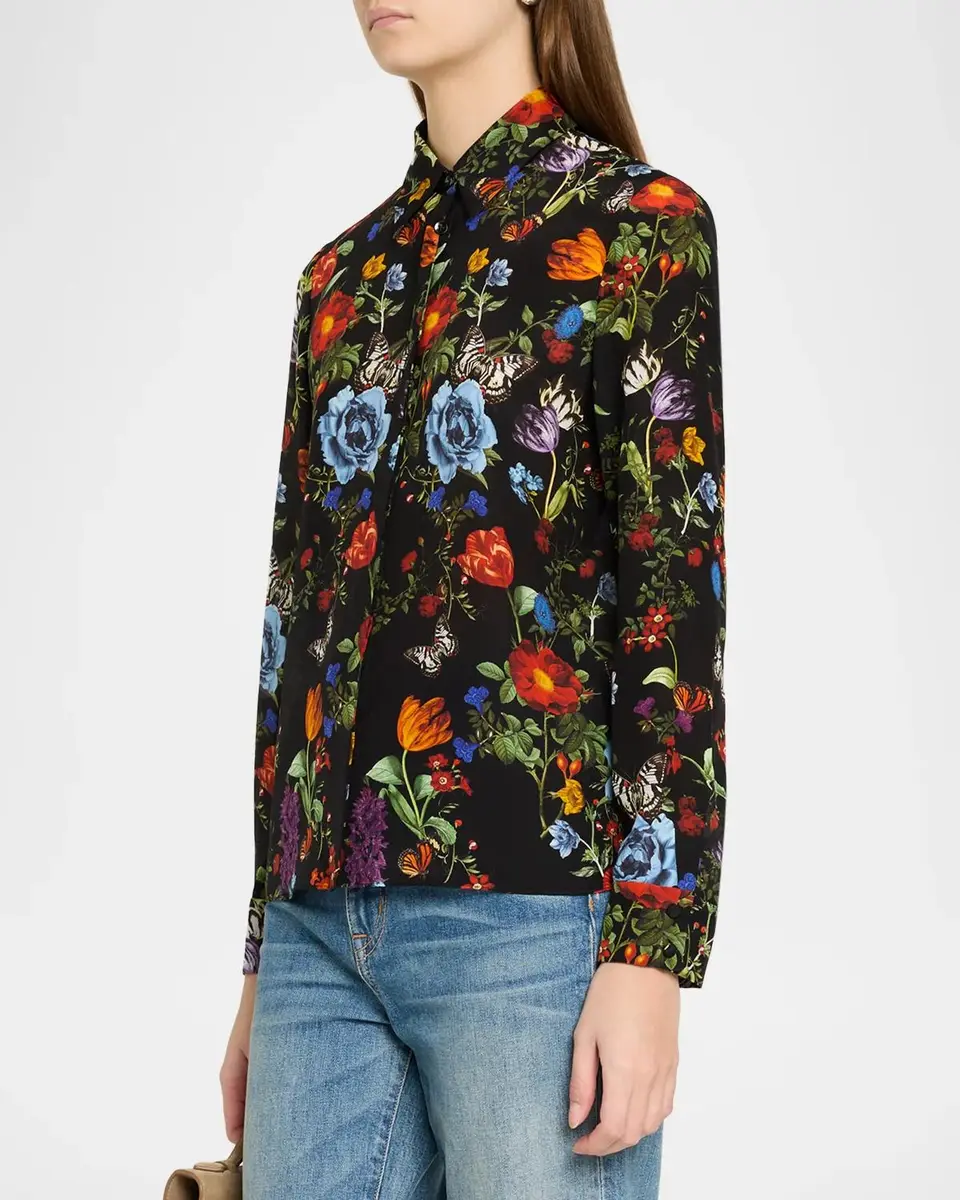 Alice + Olivia Willa Floral Silk Button-Front Blouse | Thumbnail 4 Alice + Olivia Willa Floral Silk Button-Front Blouse | Thumbnail 4