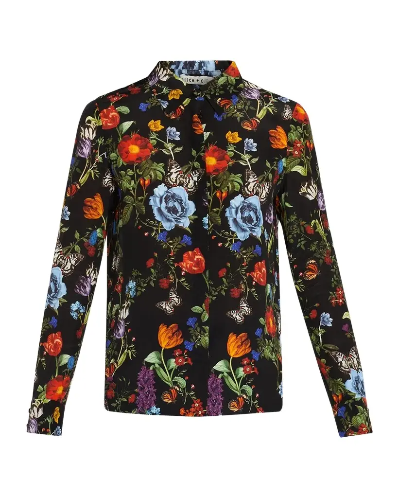 Willa Floral Silk Button-Front Blouse Willa Floral Silk Button-Front Blouse